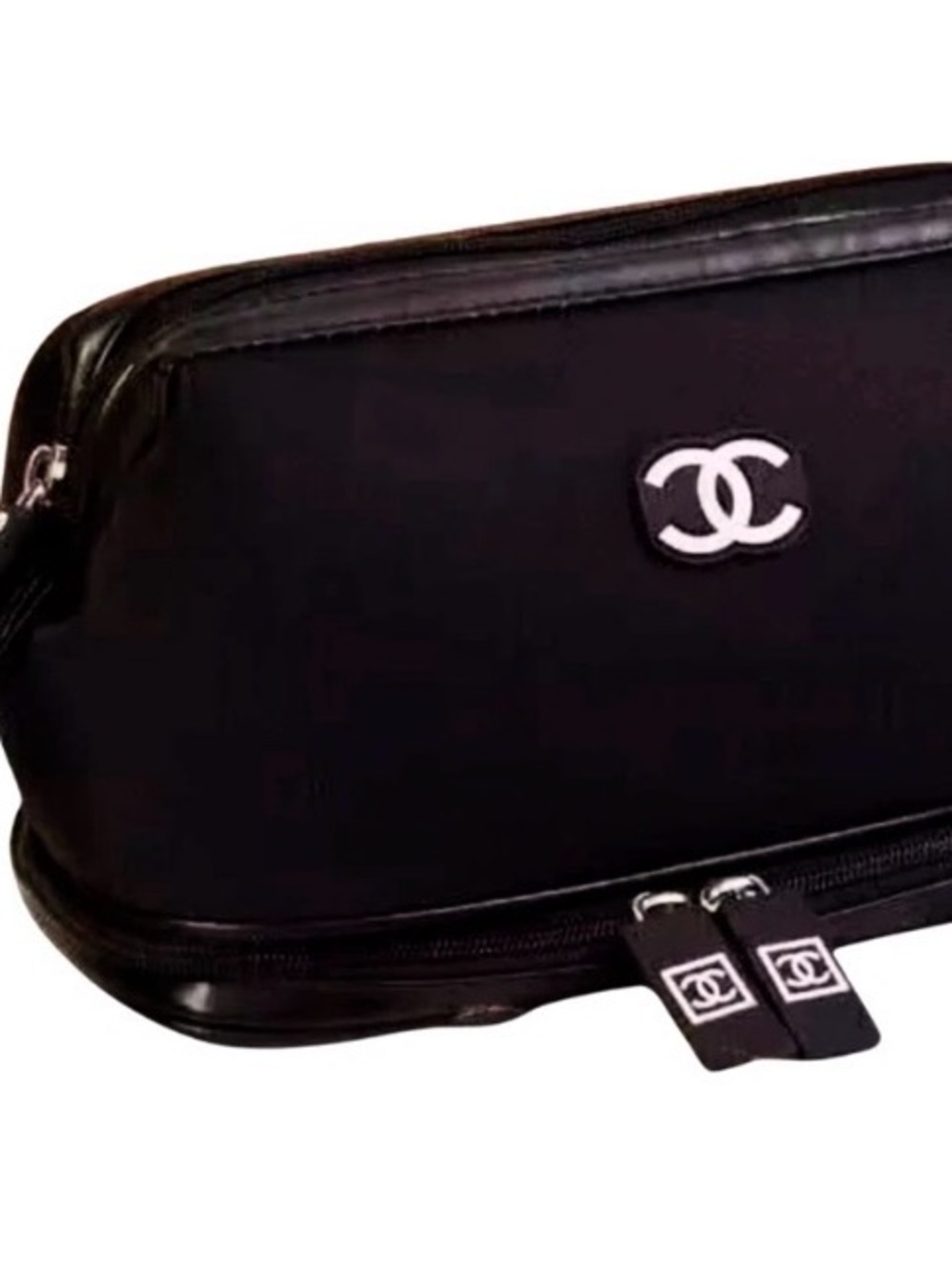 CHANEL Black Cosmetic Pouch with CC Emblem GWP
